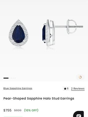 Angara Pear Shaped Sapphire And White Gold Earrings - 1.05 Carat